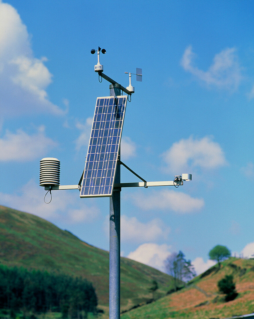 Solar powered weather station on moor,Derbyshire