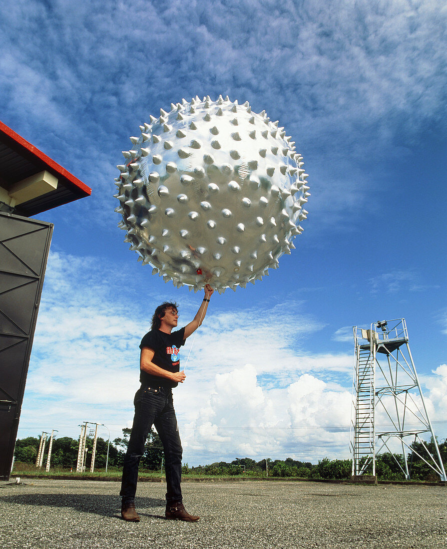 Meteorologist with 'Jimsphere' weather balloon