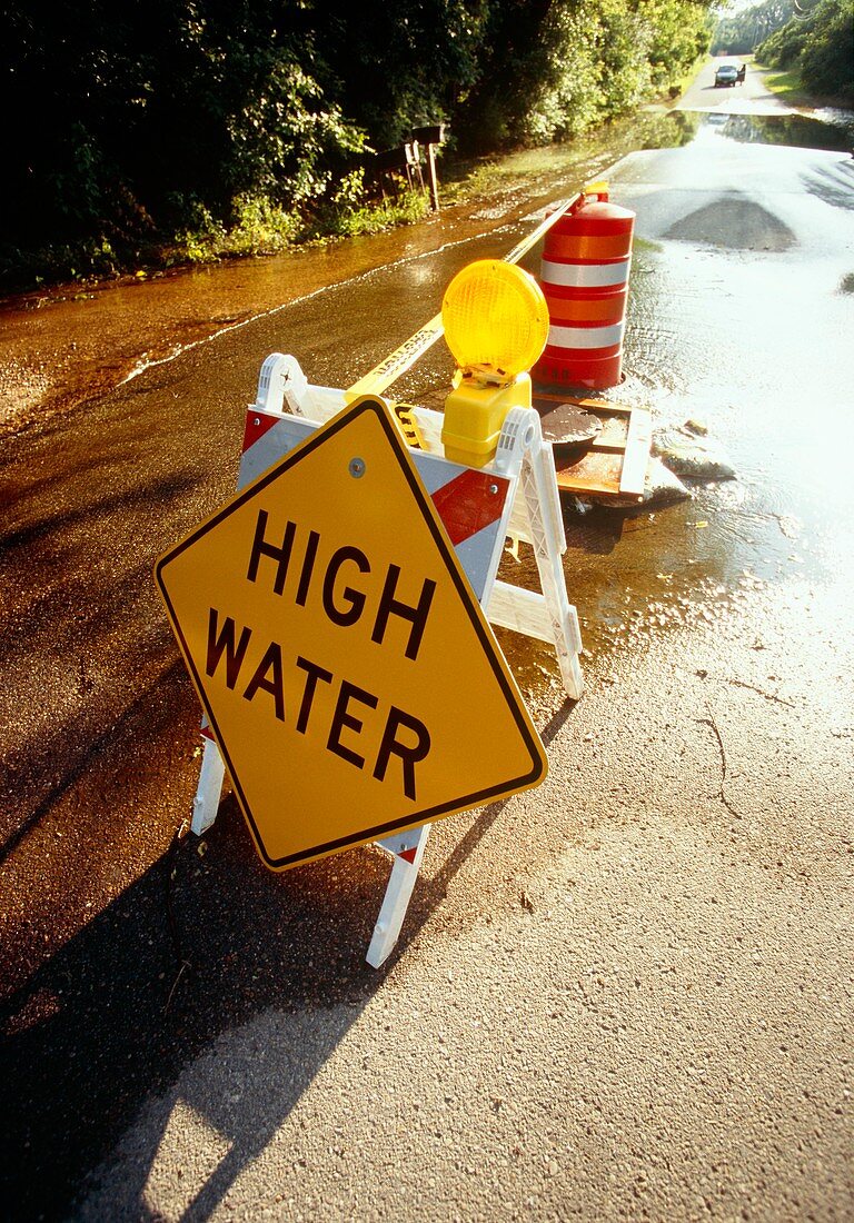 Flood warning sign,Iowa