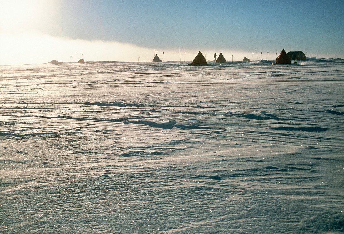 Midnight Sun over an Antarctic camp