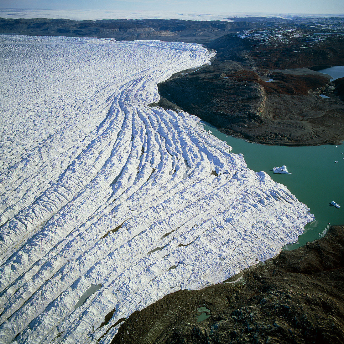 Aerial view of the edge of the Greenland ice sheet