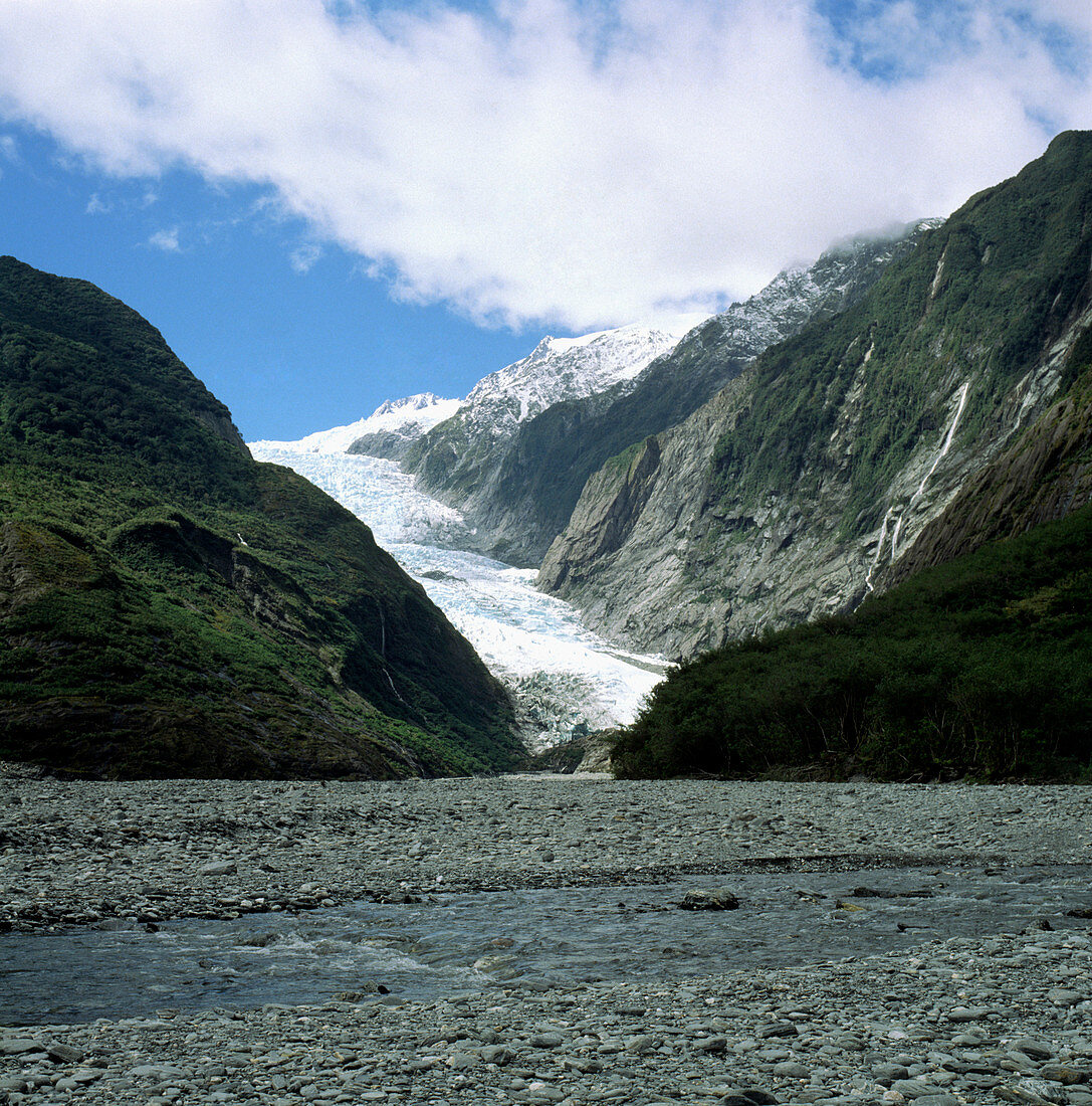 Glacier and meltwater in a mountain valley
