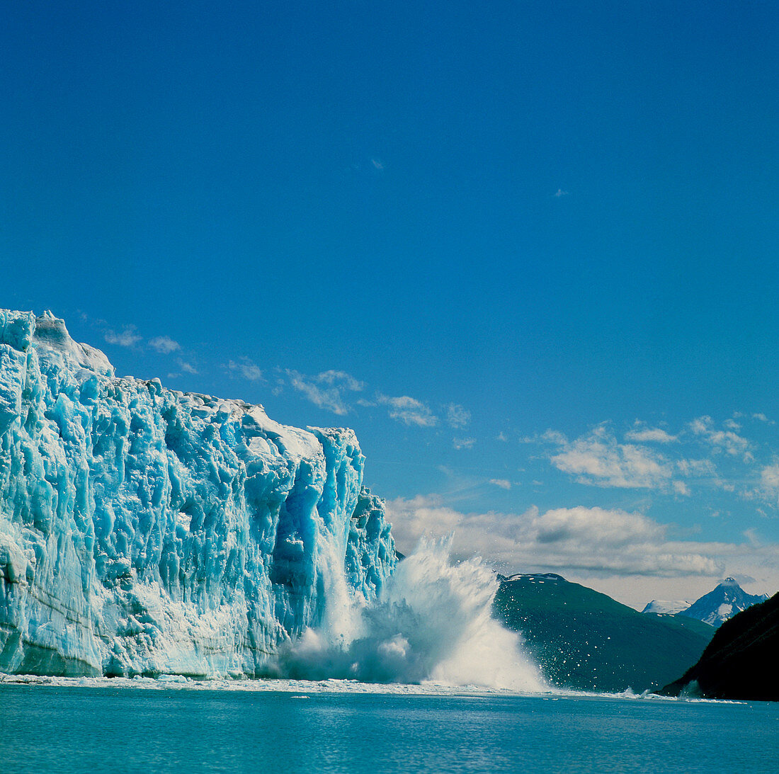 Hubbard glacier calving as it reaches the sea