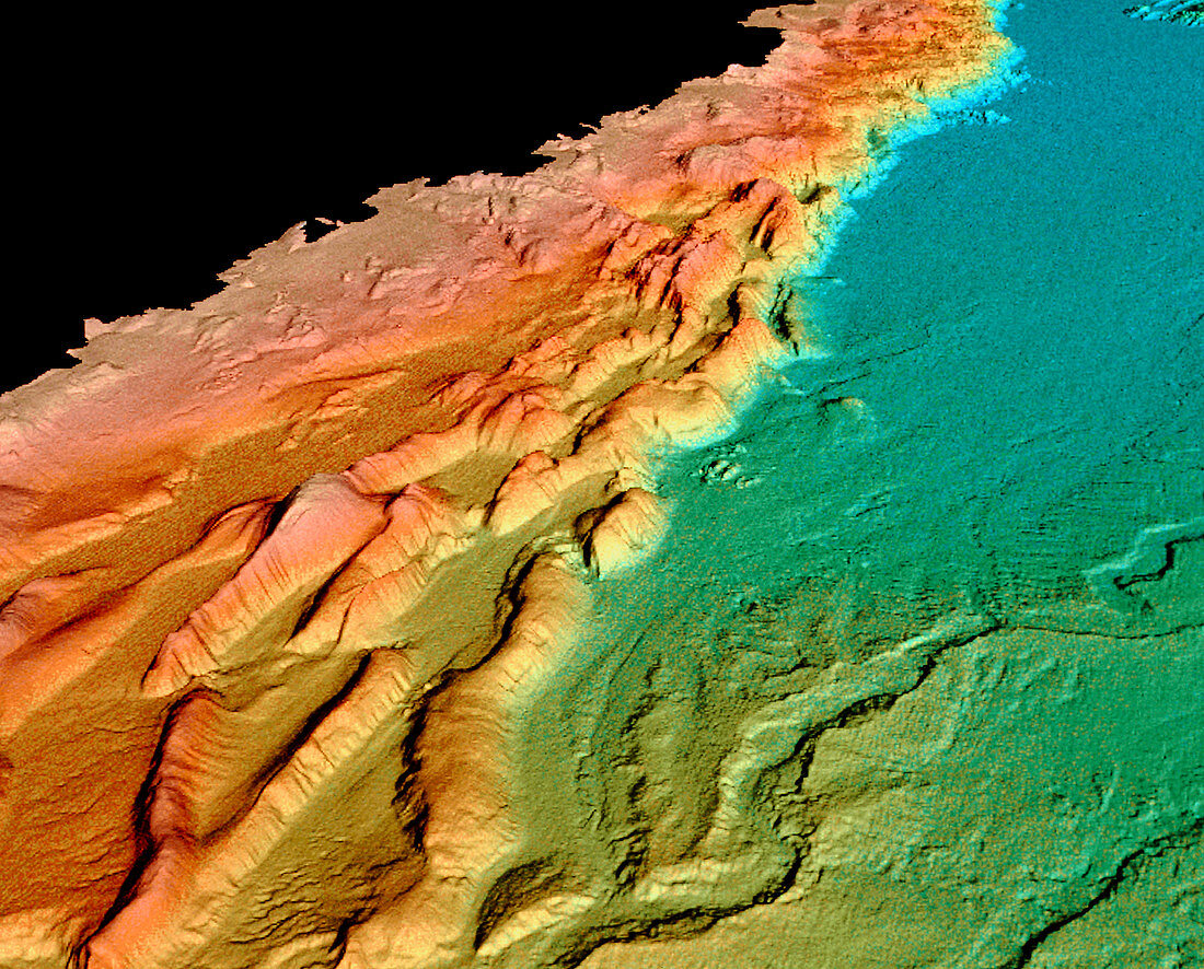 Sonar of ocean floor off Oregon,USA