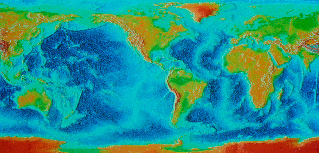 Map of the world showing oceanic ridges
