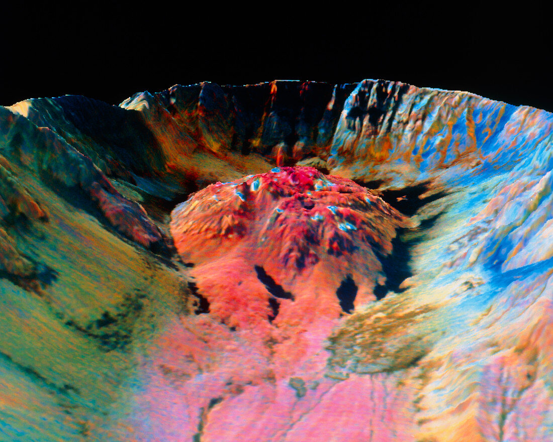 False-colour perspective view Mt St.Helens crater