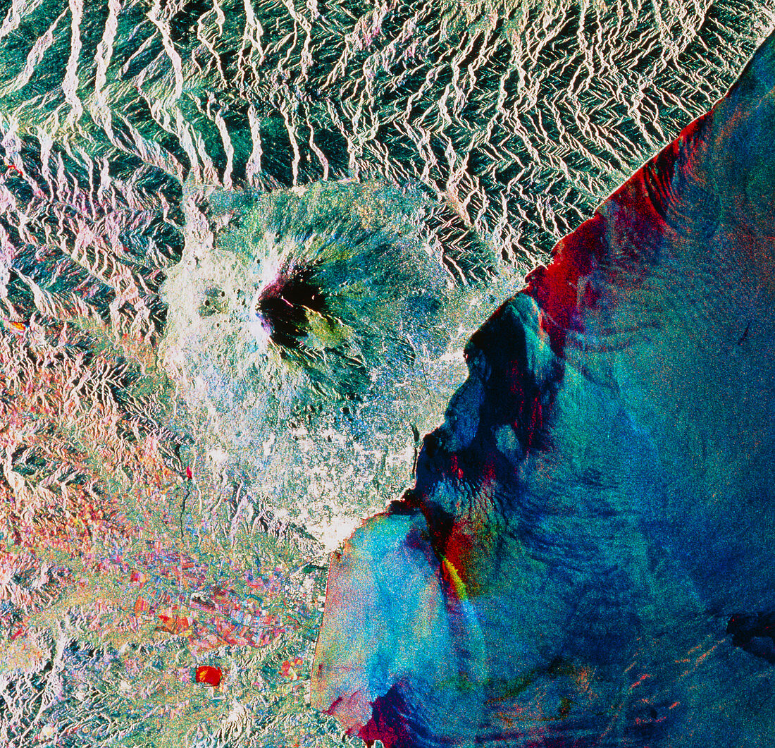 Coloured space radar image of Mount Etna,Sicily