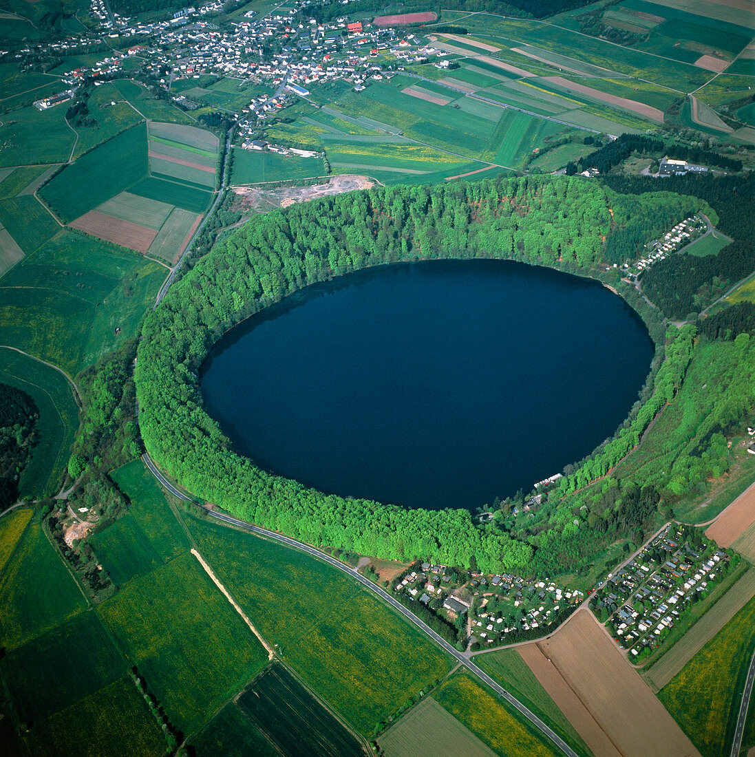 View of the Pulvermaar lake in an extinct crater
