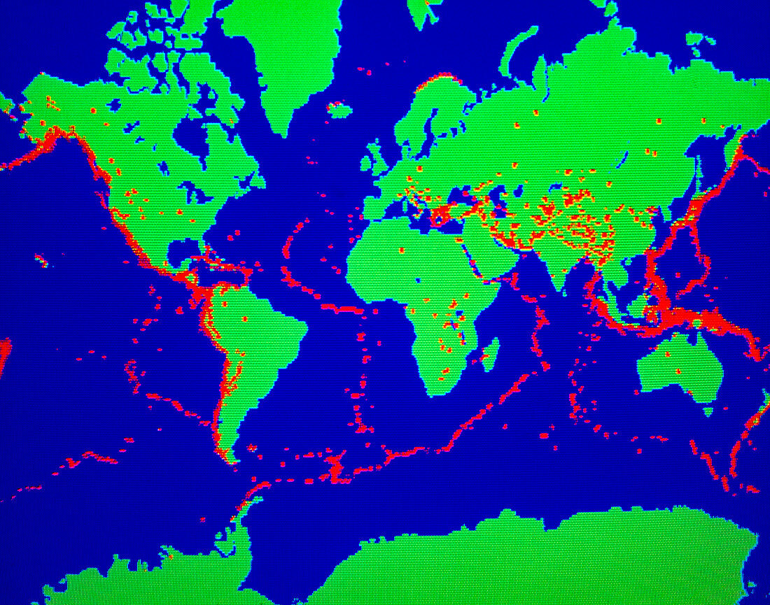 Map of distribution of large earthquakes 1963-87