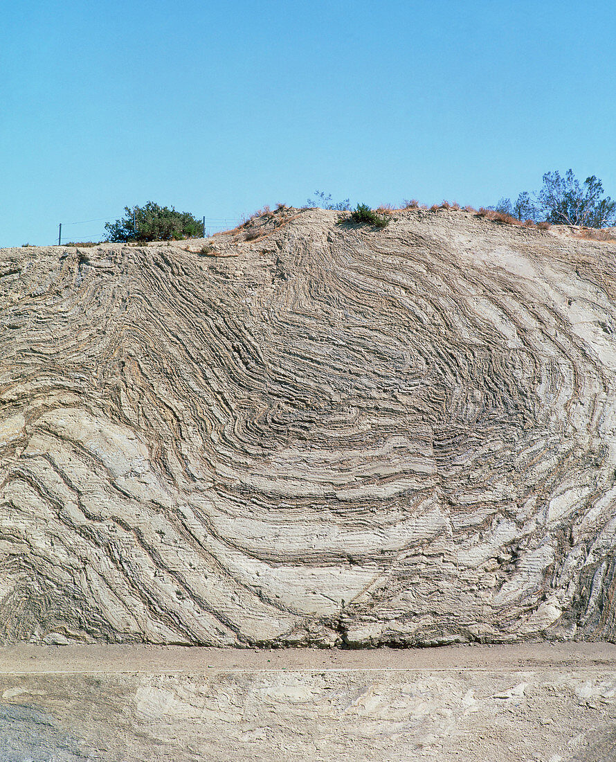 Folded rock strata of the San Andreas fault