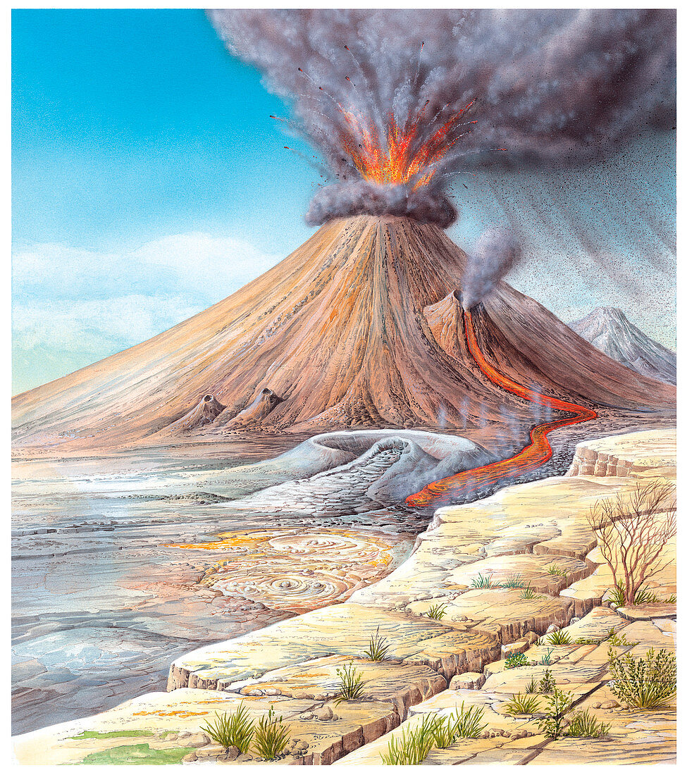 Volcano erupting,artwork