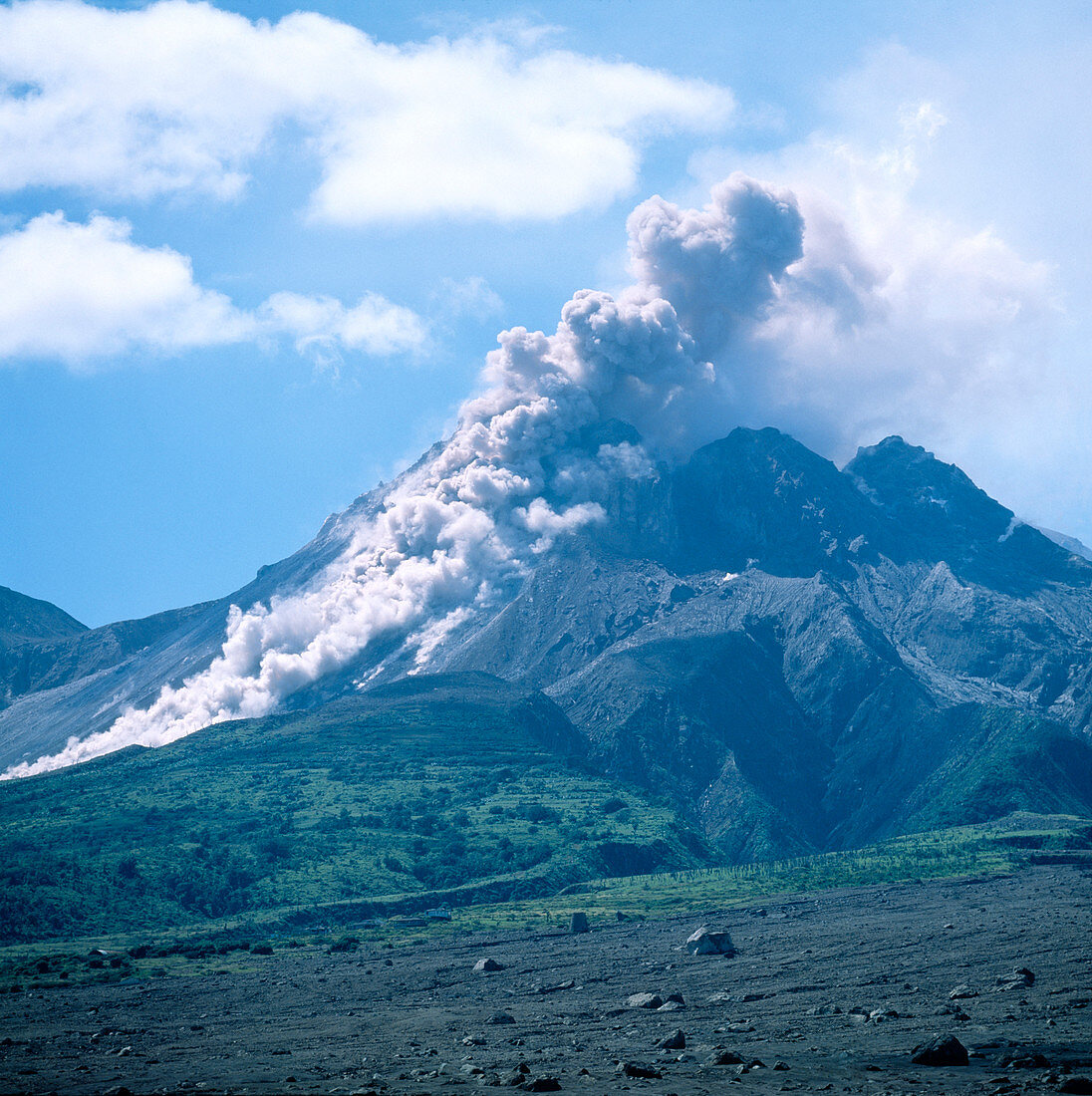 Soufriere Hills volcano erupting