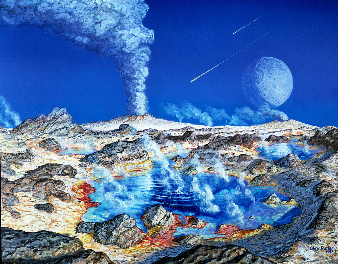 Artwork of the surface of a primeval Earth