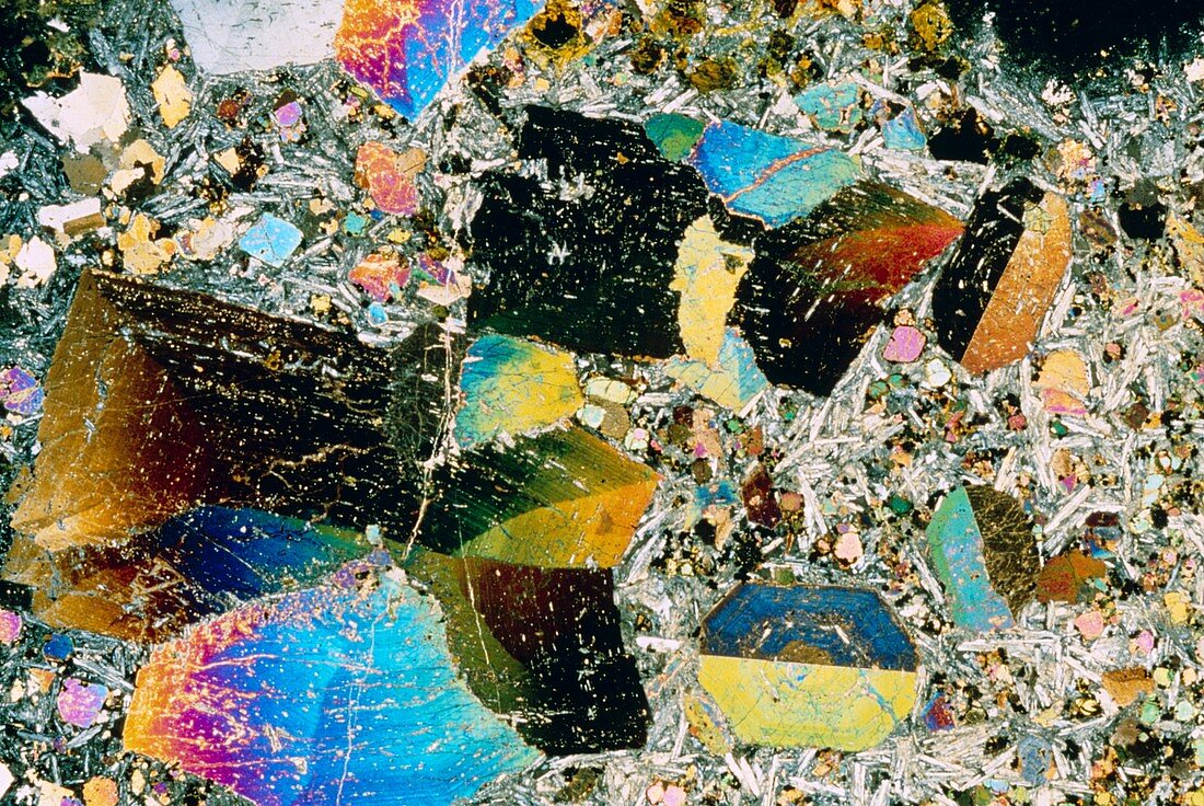 Polarised LM of thin section of igneous rock