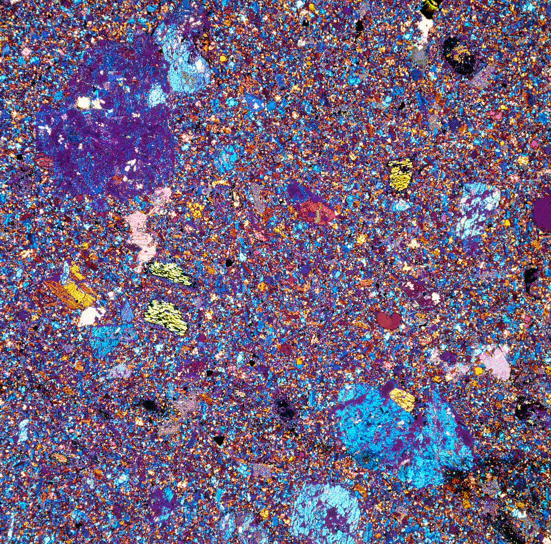 Polarised LM of a thin section of basalt
