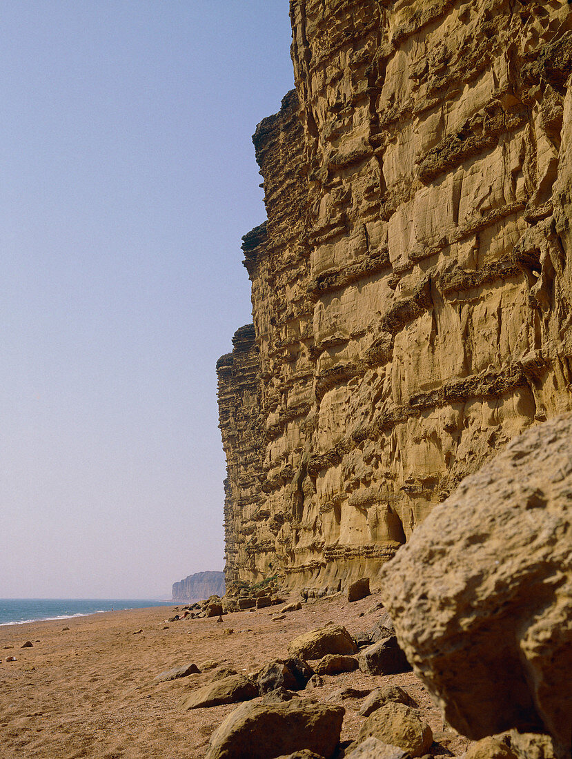 View of Dorset cliffs showing sandstone strata
