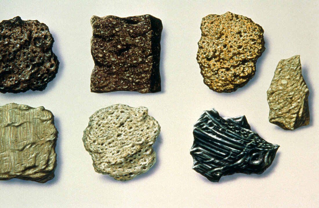 Illustration of different types of volcanic rocks