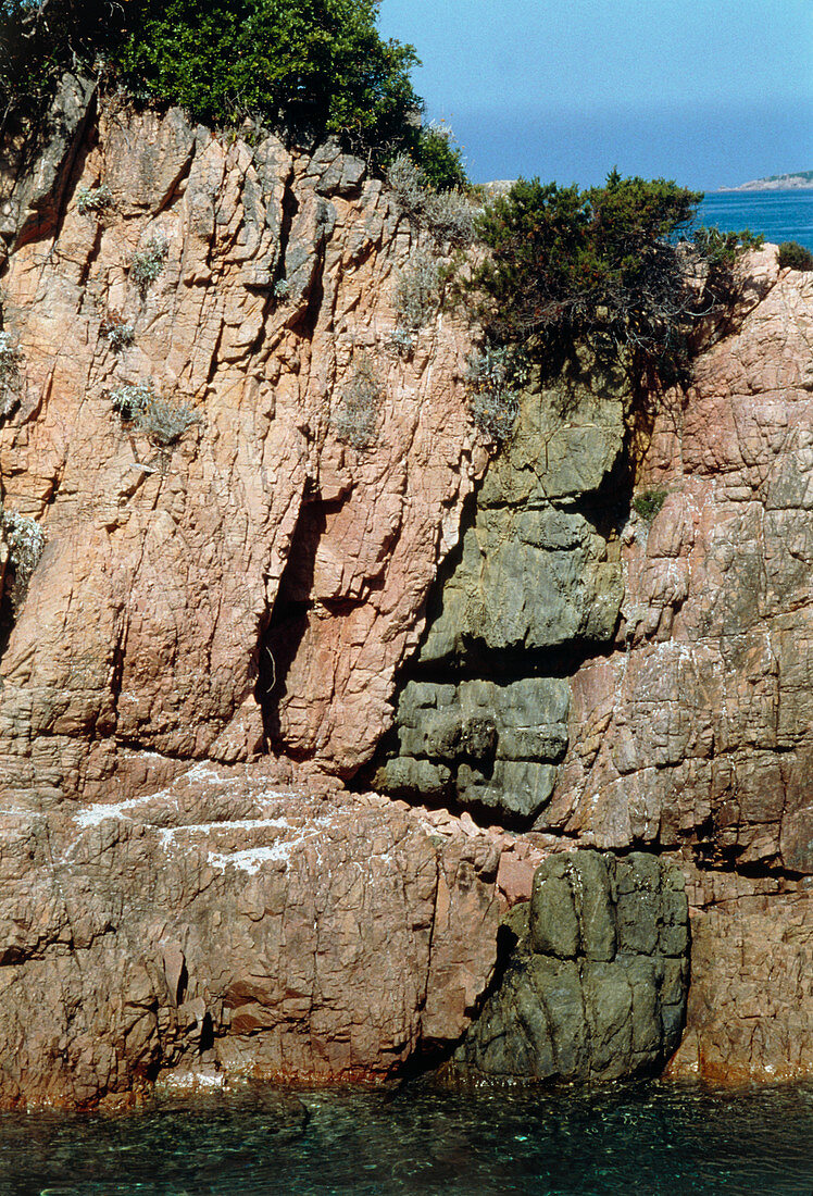 Fault line in coastal igneous rocks