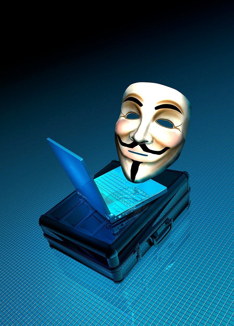 Internet activist mask and laptop