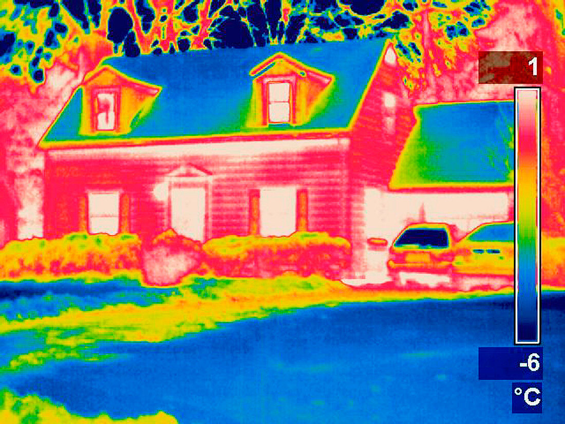 A thermogram of a home in winter