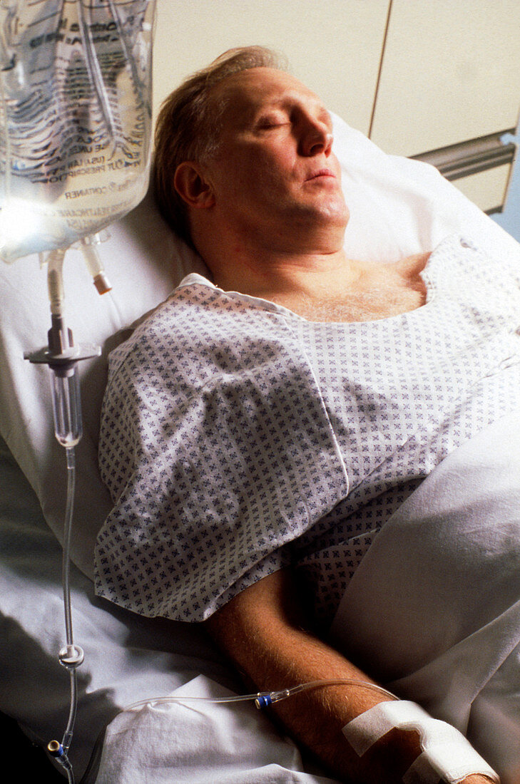 Patient receiving intravenous infusion in hospital