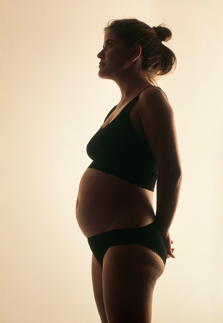 View of a woman 11.5 weeks pregnant