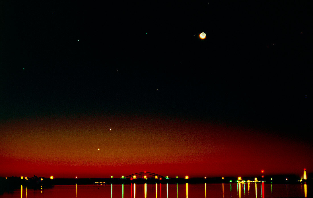 Venus,Jupiter,Moon and Spica at sunrise