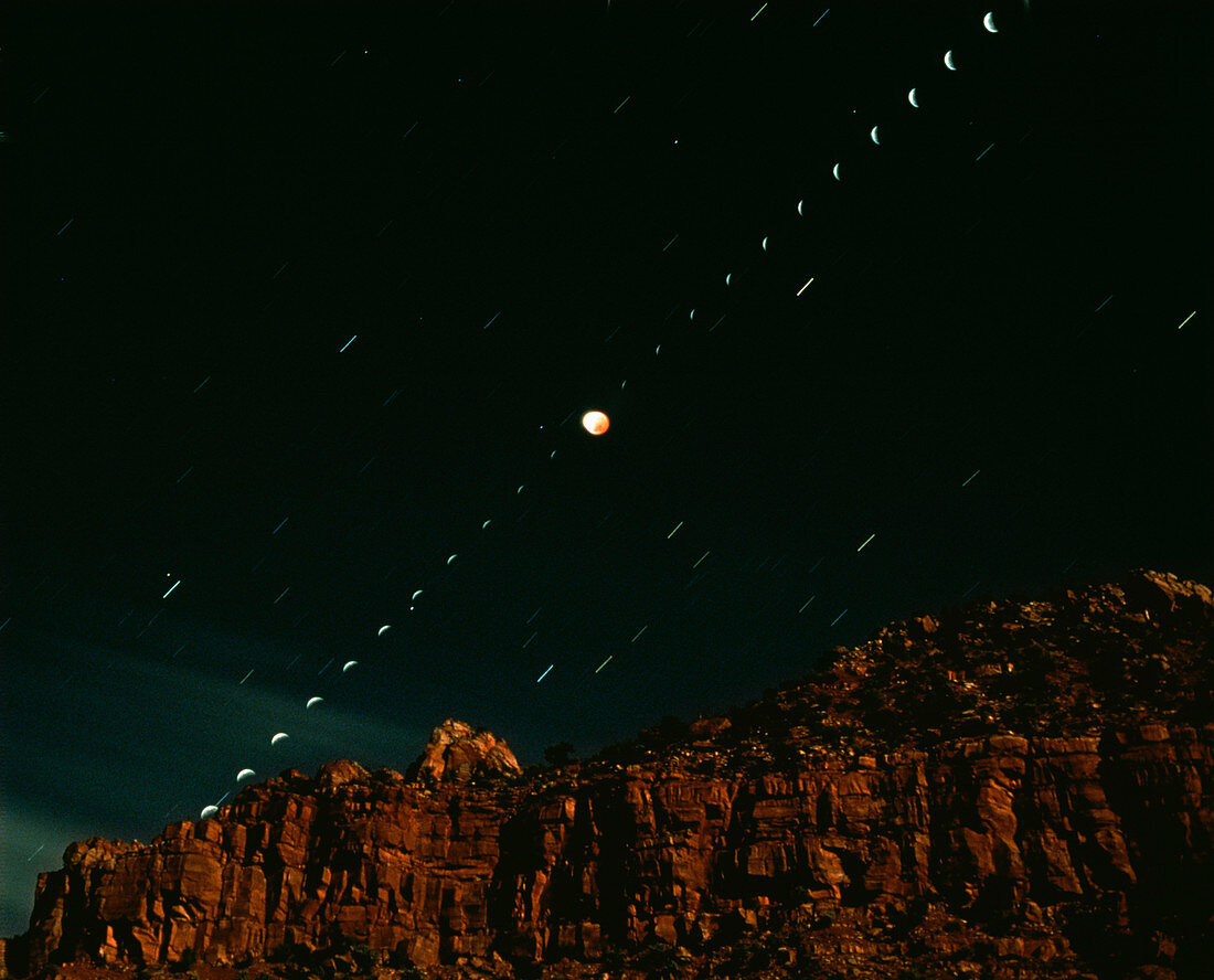 Time-lapse image of a total lunar eclipse