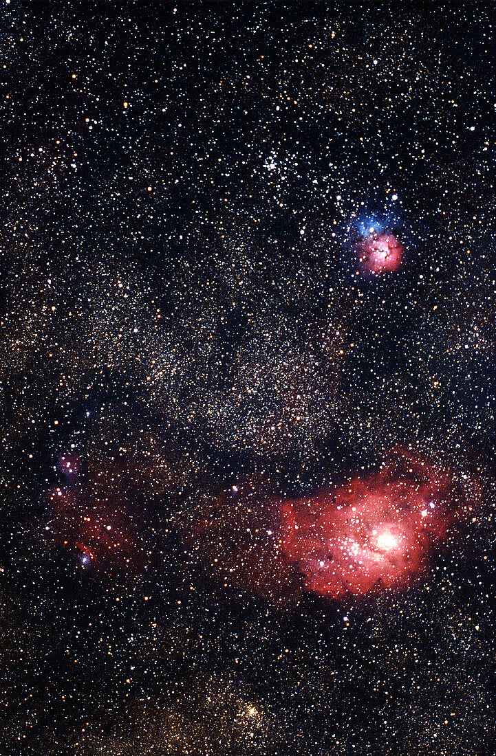 The Lagoon Nebula,Trifid Nebula,and M21