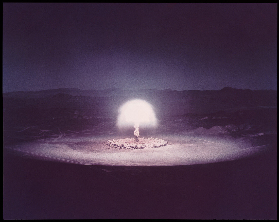 Aerial view of atomic bomb test at Nevada in 1951
