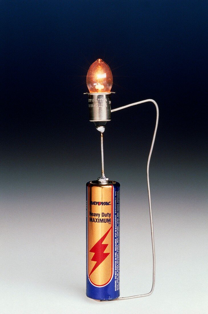 Battery and lightbulb with an closed circuit