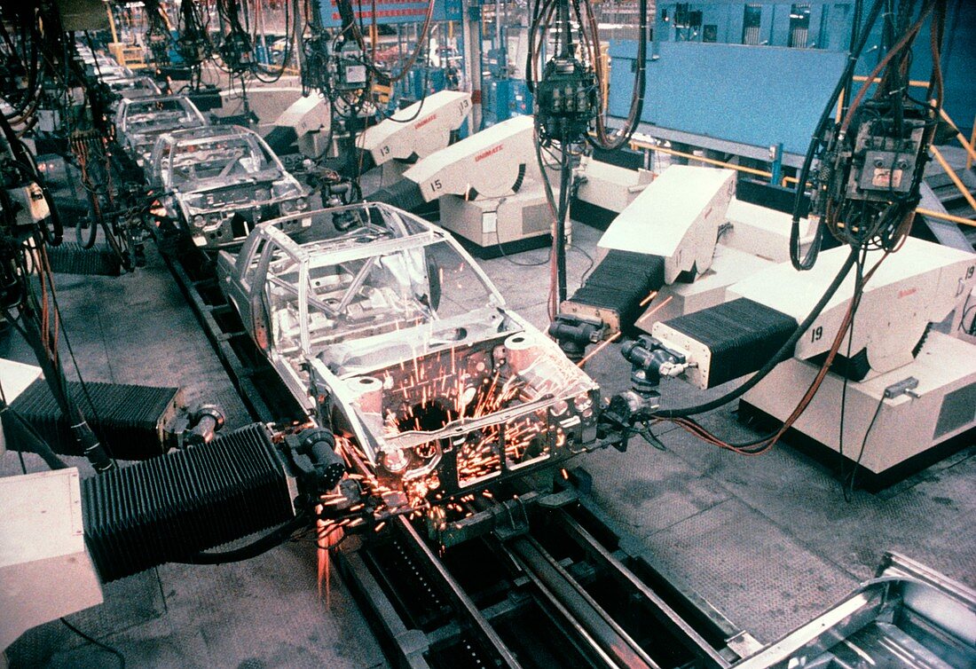 Welding robots at work for LeBaron cars