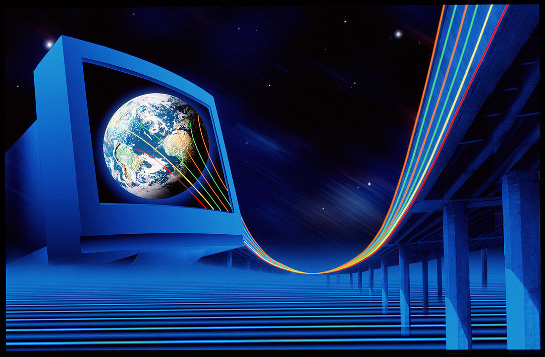 Artwork of information superhighway from Earth