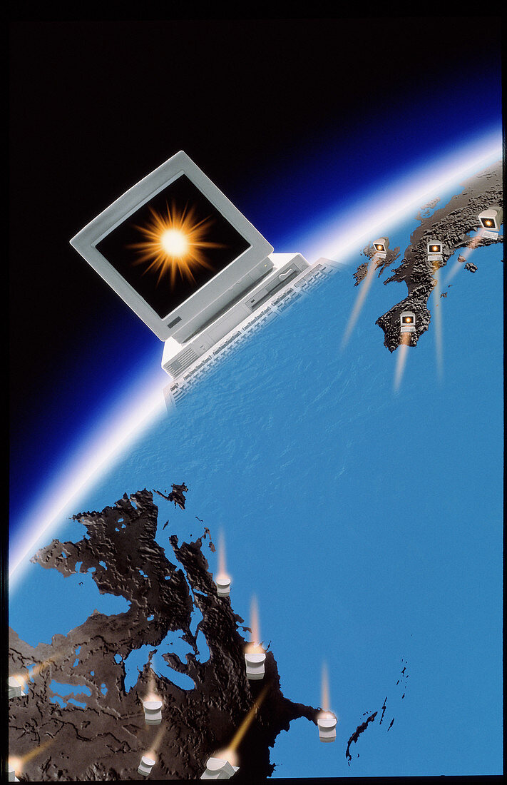 Computer artwork of global computer communications