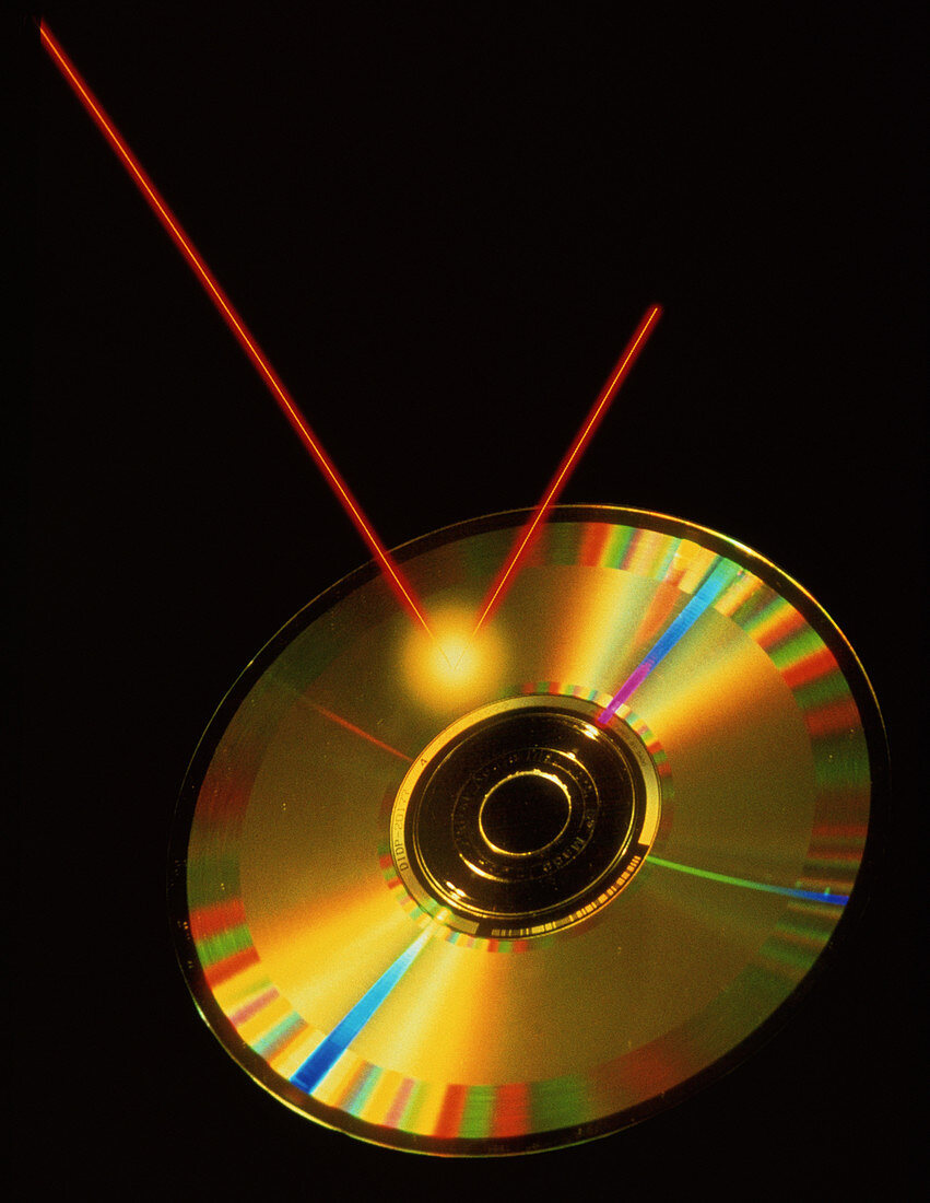 Compact disc being read by laser