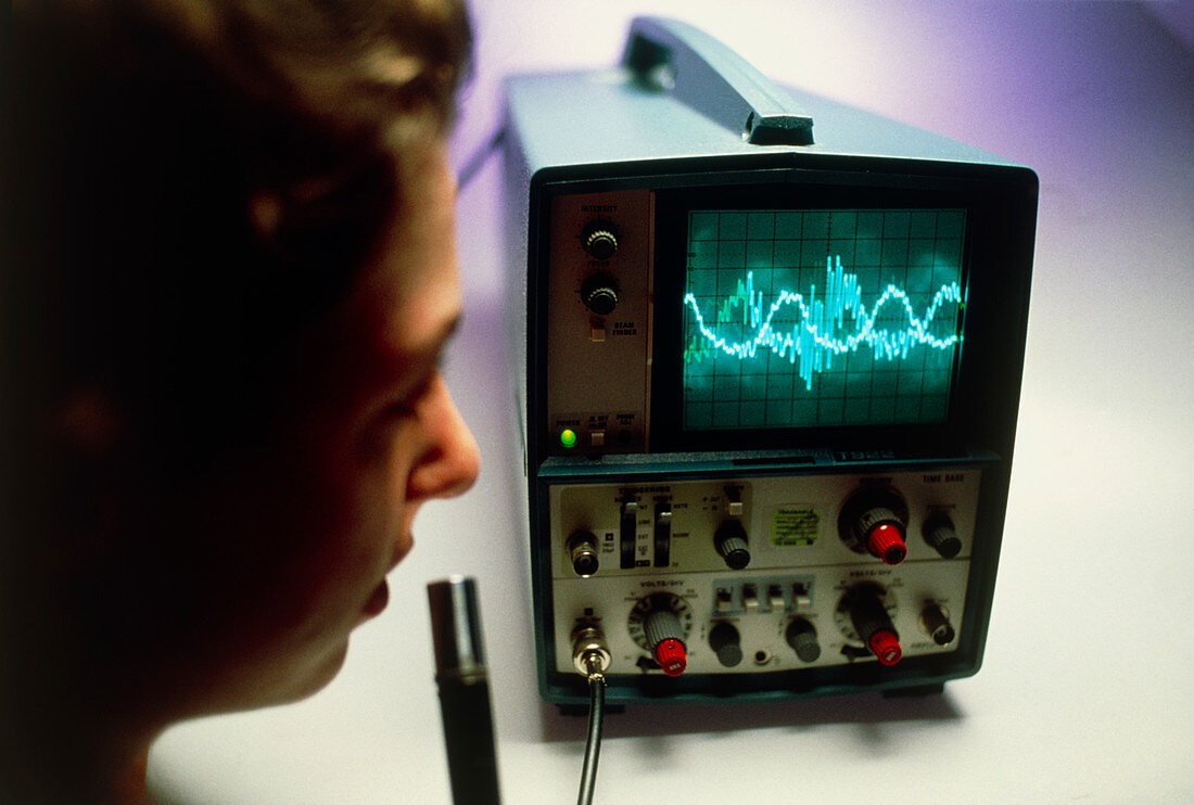Oscilloscope showing the waveform of a voice