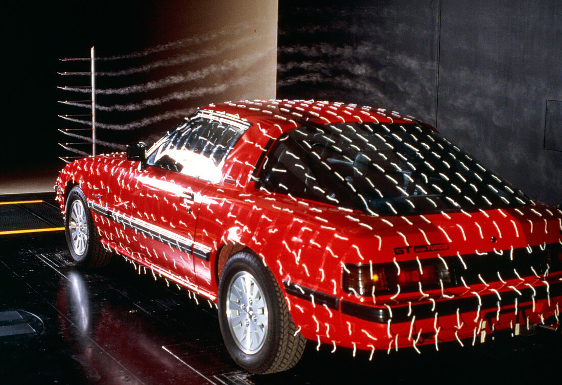 Wind tunnel testing of a new car design,Japan