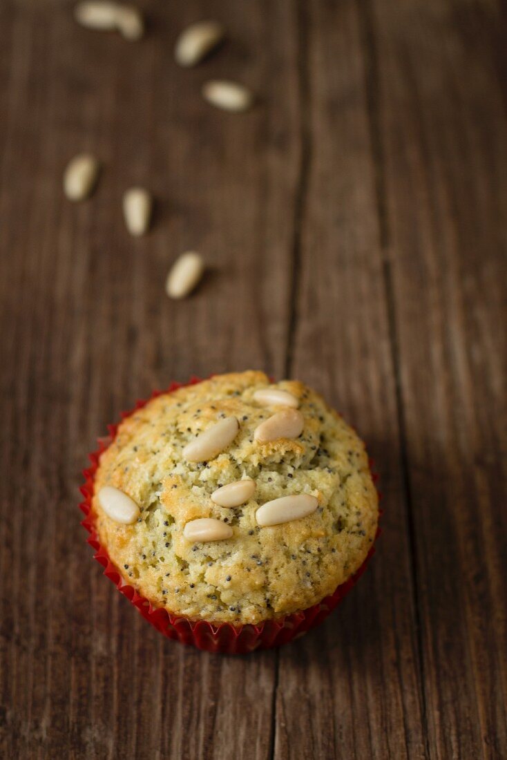 A pine nut and poppy seed muffin