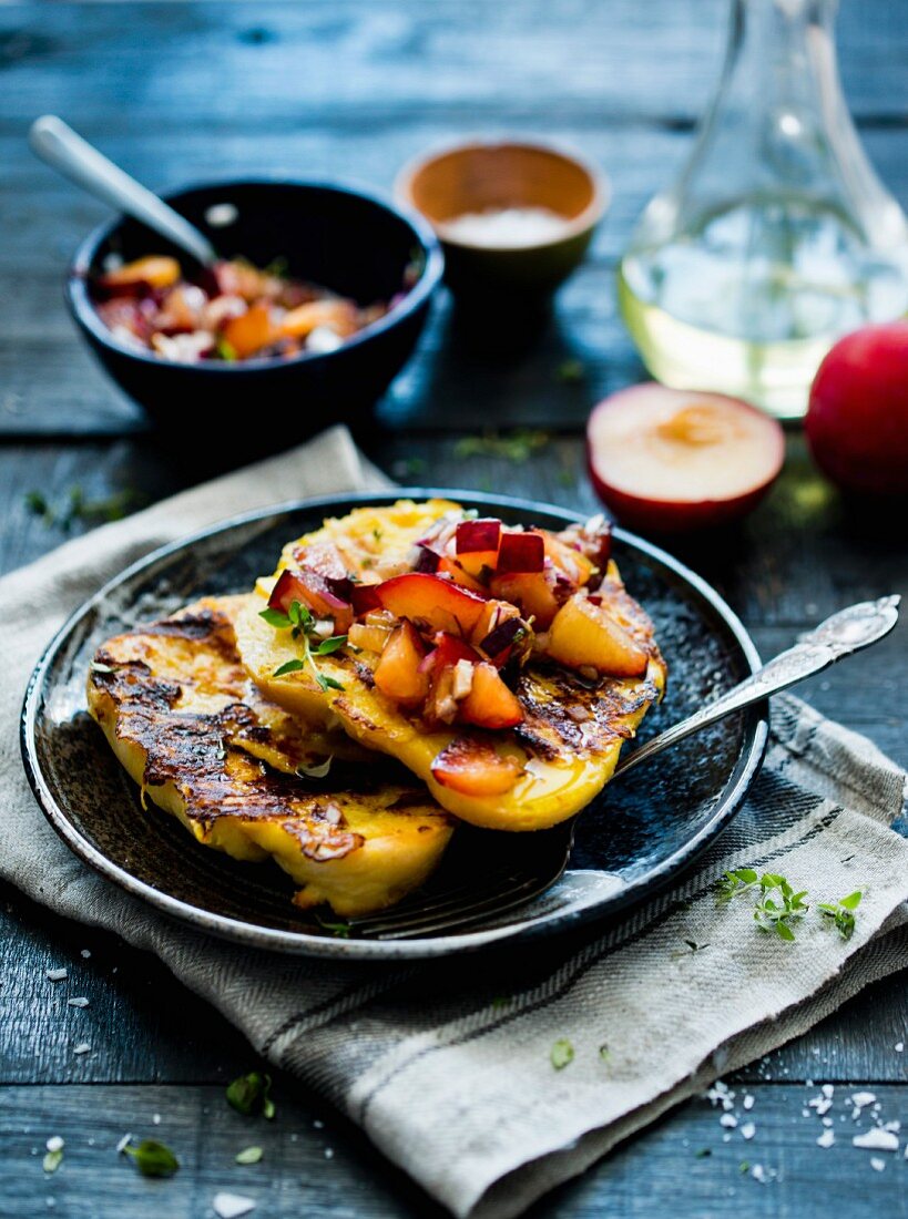 French toast with plum salsa
