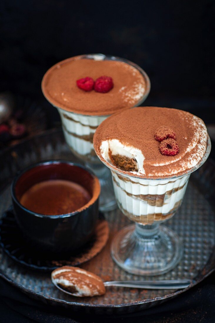 Tiramisu with raspberries