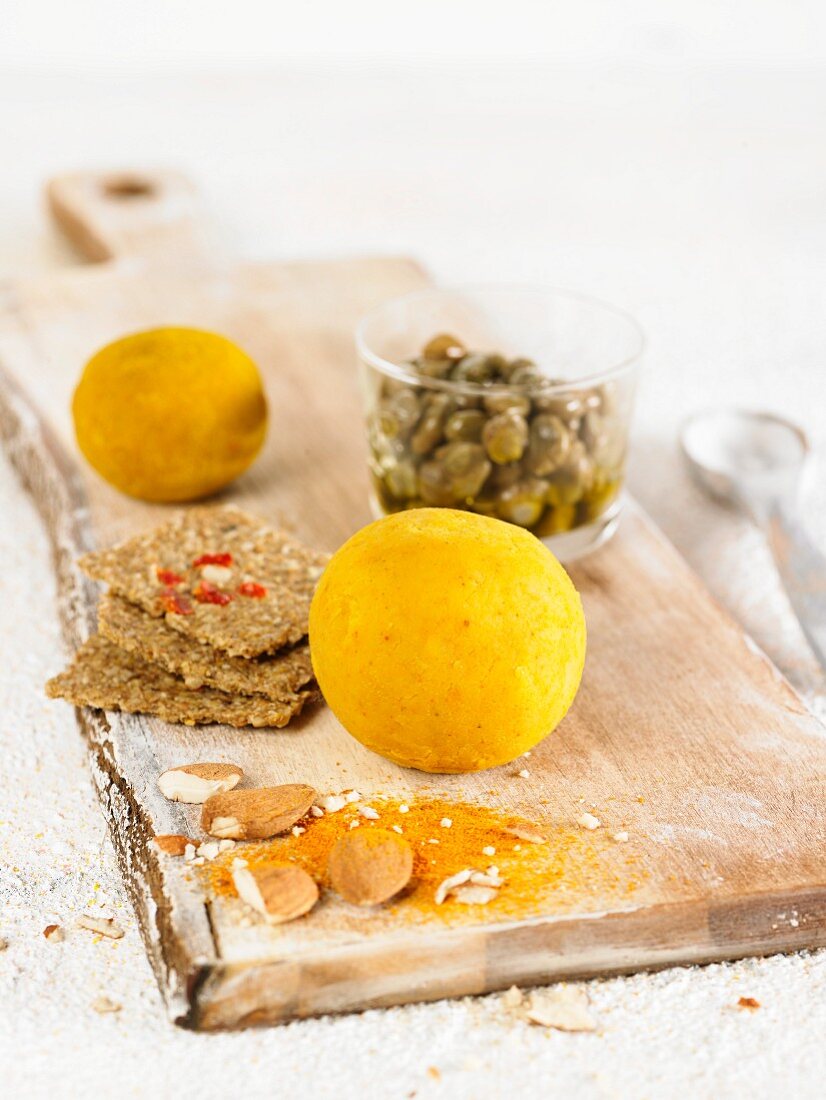 Vegan almond cheese with turmeric