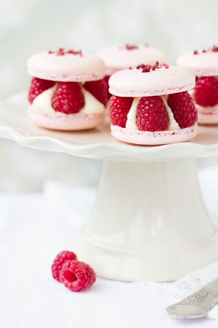 Macarons filled with fresh raspberries and cream