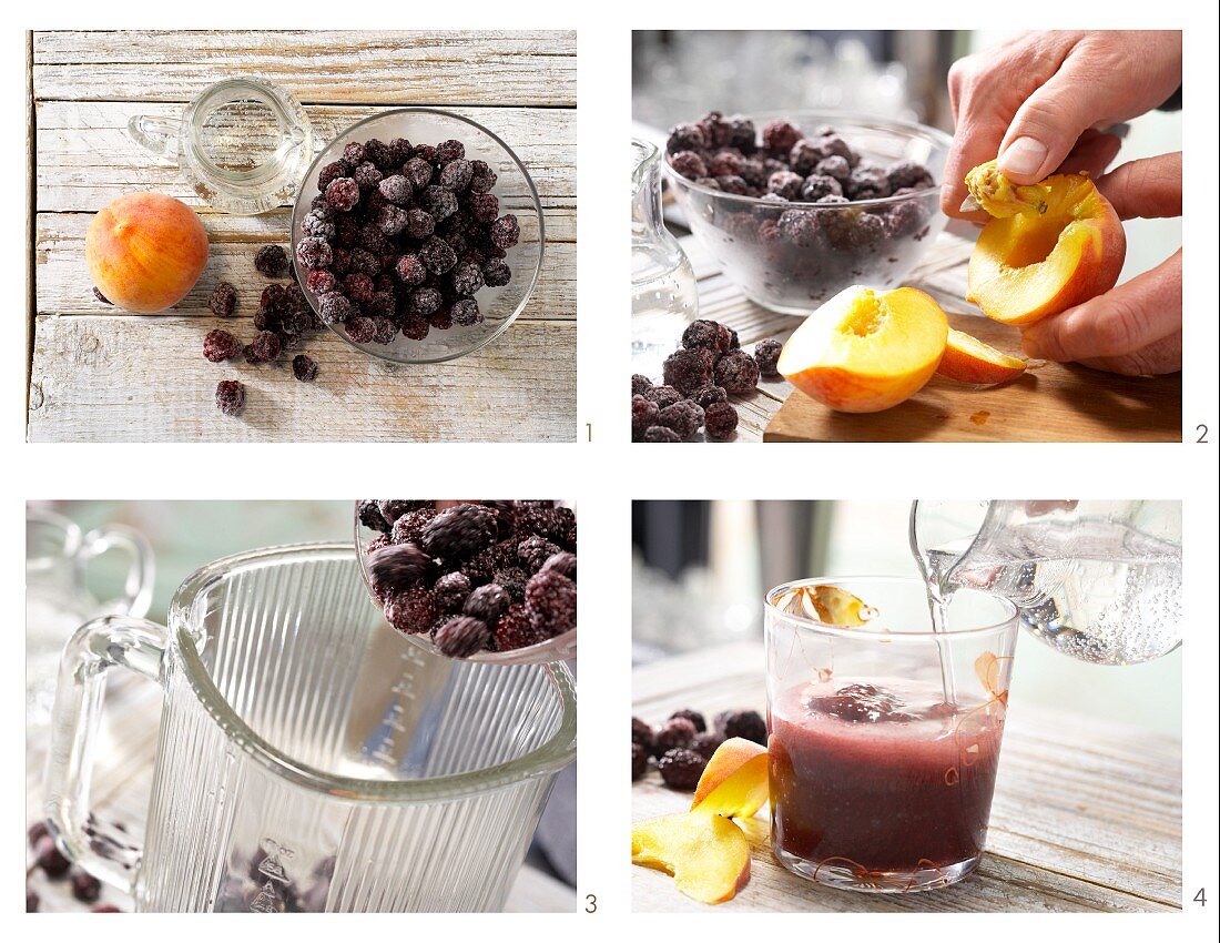 How to prepare blackberry and peach smoothie with mineral water