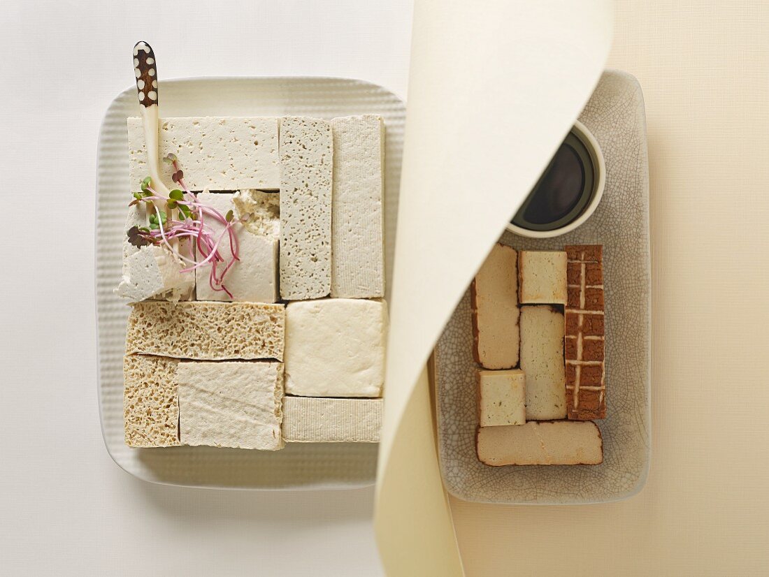 Different types of tofu (seen from above)