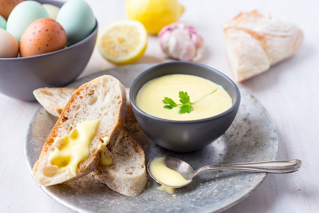 Aioli and bread with ingredients