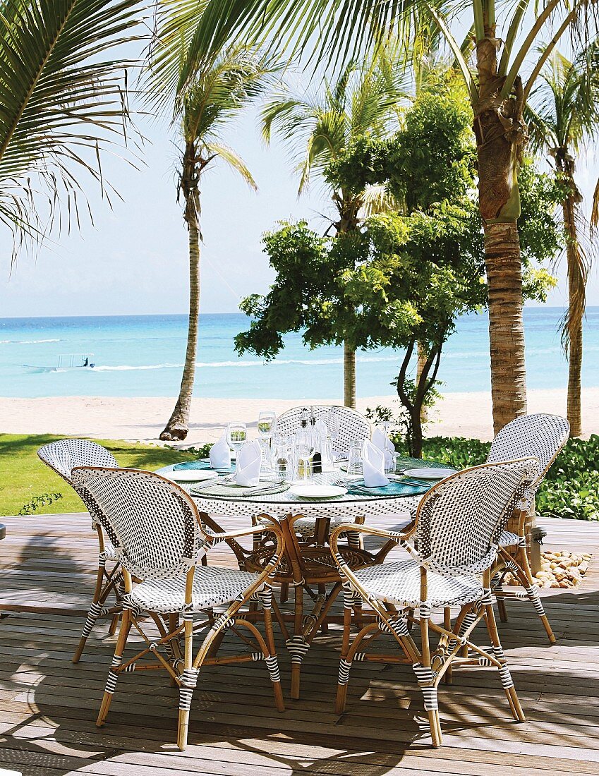 Seating area on terrace with sea view