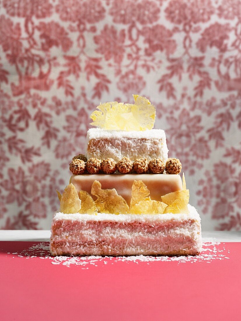 A festive three-tier pineapple cake