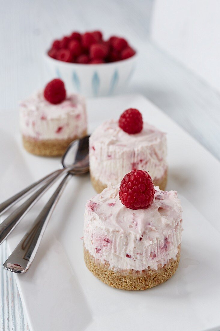 Small Cranachan cheesecakes with raspberries