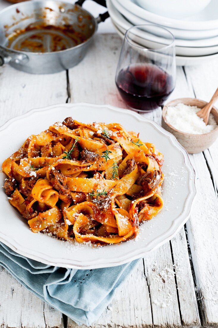 Pappardelle with minced beef ragout and Parmesan