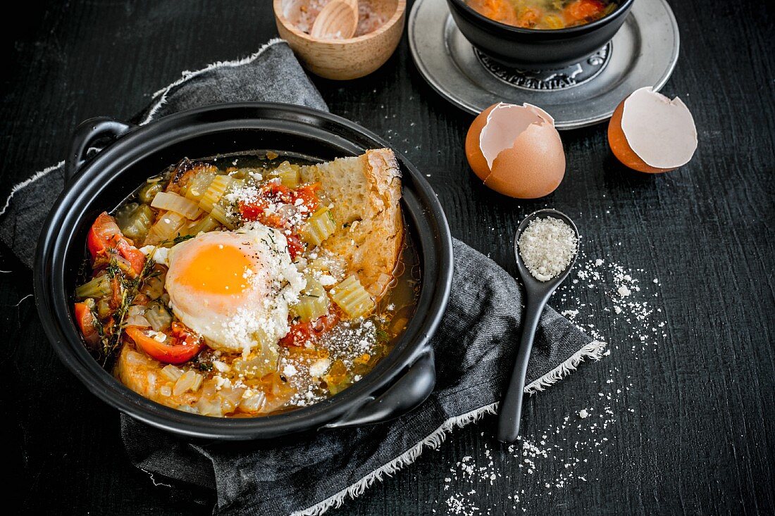 Acquacotta (Tuscan vegetable soup with egg and bread)